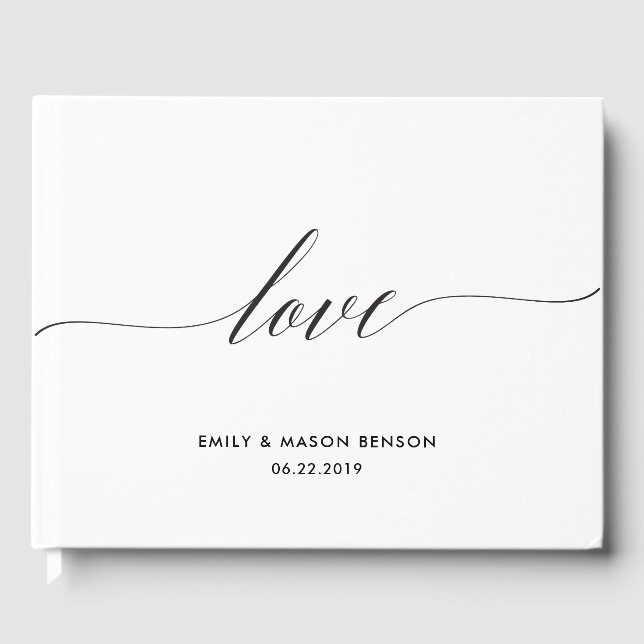 D'or Livre d'invité mariage avec Love Script, Élégant (Recto)