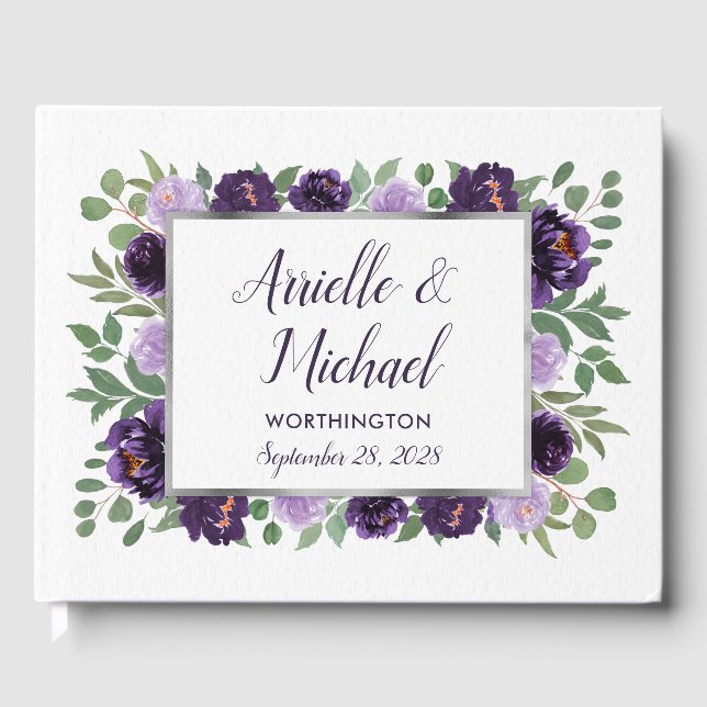 D'or Livre d'invité Mariage d'Aquarelle Florale d'Argen (Recto)