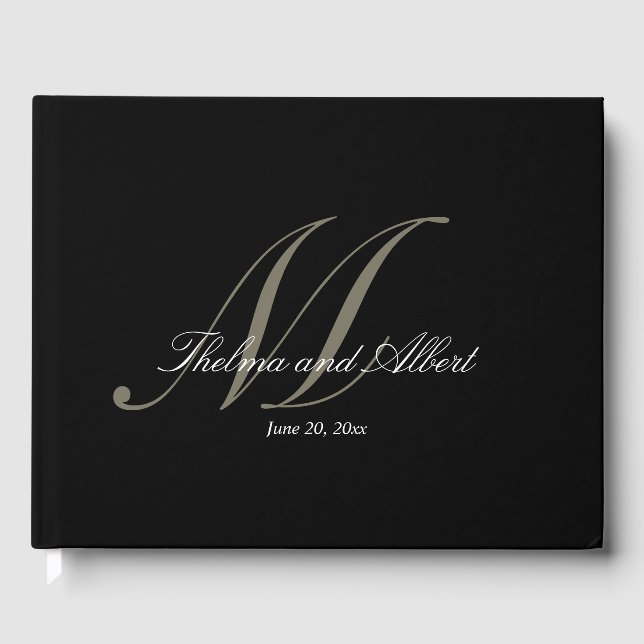 D'or Livre d'invité Mariage de monogramme noir (Recto)