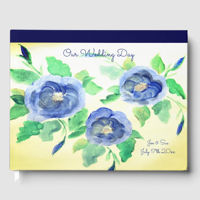 D'or Livre d'invité Mariage Floral bleu Marine (Recto)