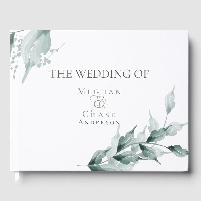 D'or Livre d'invité mariage | Grayed Jade Green Botanic (Recto)