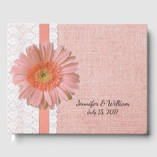 D'or Livre d'invité Mariage Peach Gerber Daisy