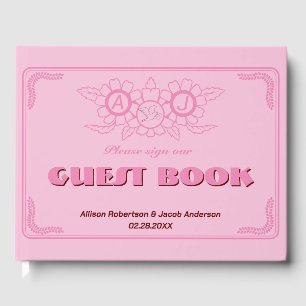 D'or Livre d'invité Mariage rose brillant et audacieux