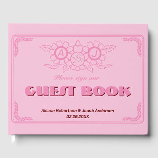 D'or Livre d'invité Mariage rose brillant et audacieux