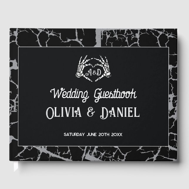D'or Livre d'invité mariage Skeleton Mains Coeur (Recto)