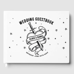 D'or Livre d'invité mariage Tatouage Coeur noir blanc