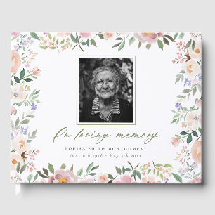 D'or Livre d'invité Peach Floral Photo Memorial