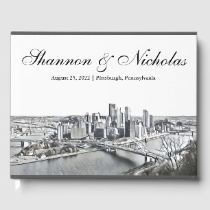 D'or Livre d'invité personnalisé Pittsburgh Skyline