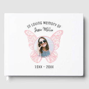 D'or Livre d'invité Pink Butterfly Memorial