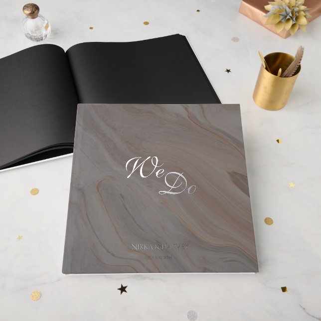 D'or Livre d'invité pour Mariage Elegant Thème noir (Recto ouvert)