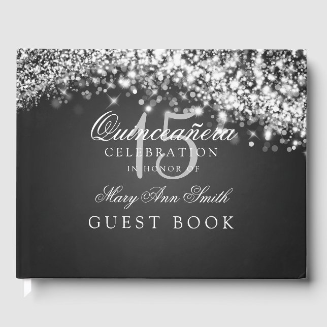 D'or Livre d'invité Quinceanera Party Sparkling Wave Bl (Recto)