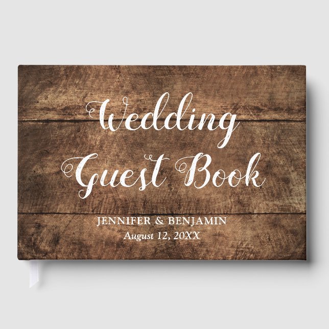 D'or Livre d'invité Rustic Distressed Wood Mariage (Recto)