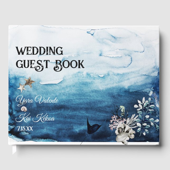 D'or Livre d'invité Rustic Ocean Mariage (Recto)