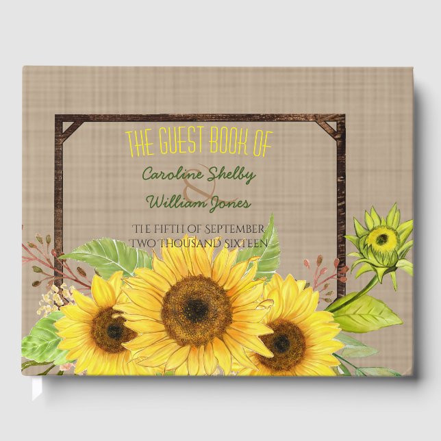 D'or Livre d'invité Rustic Spring Sunflower Mariage (Recto)