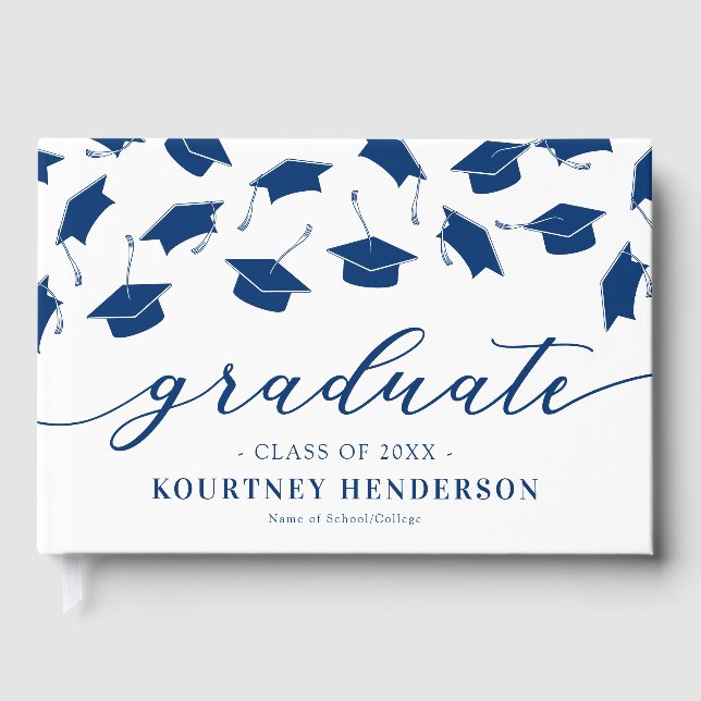 D'or Livre d'invité Simple Blue White Graduation (Recto)