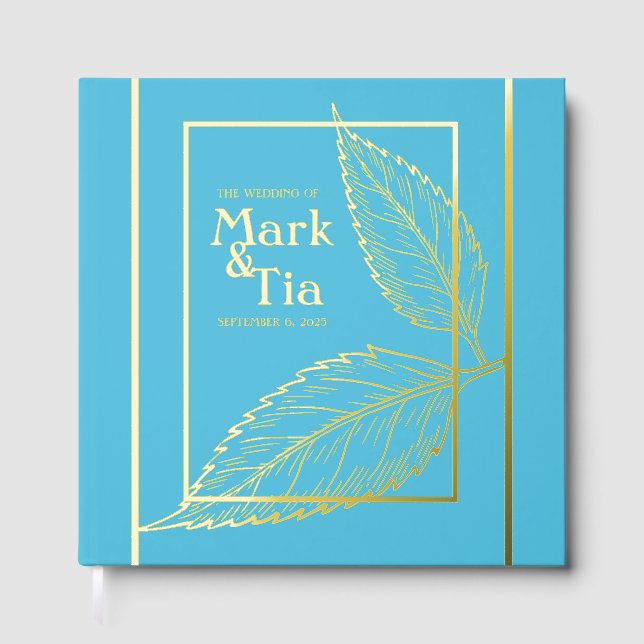 D'or Livre d'invité Turquoise Mariage Foil (Recto)