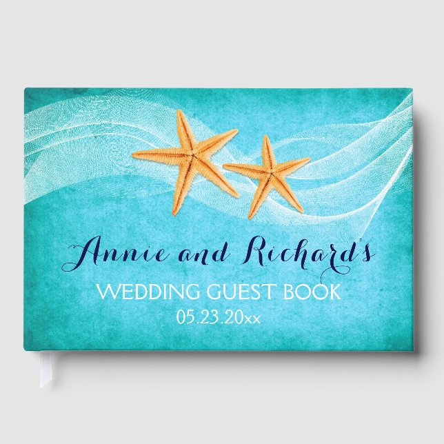 D'or Livre d'invités de mariage de la plage Starfish (Recto)