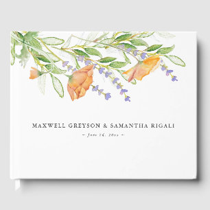 D'or Livre d'invités de mariage personnalisé Aquarelle