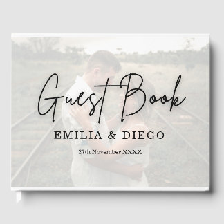 D'or Livre d'invités de mariage personnalisé avec photo