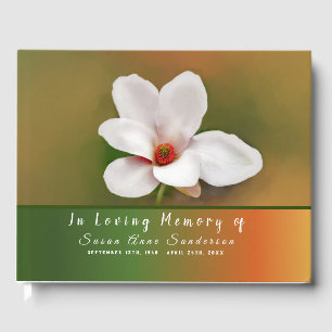 D'or Magnolia Flower Funeral Memorial Livre d'invité