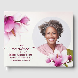 D'or Magnolia Pink Floral Memorial livre d'invité