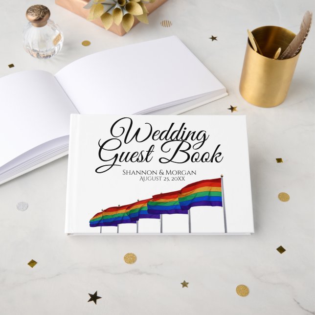 D'or Mariage gay pride Livre d'invité - Texte noir (Recto ouvert)