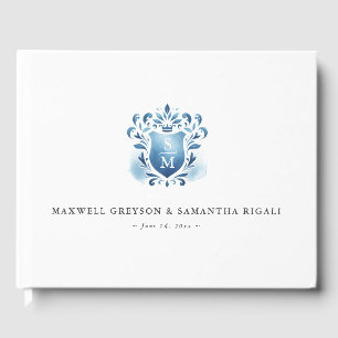 D'or Mariage Livre d'hôtes Blue Monogrammed Crest