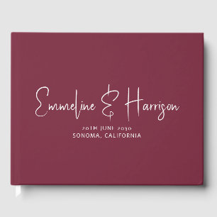 D'or Mariage moderne Nom de script Burgundy Livre d'inv