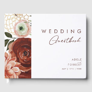 D'or Marsala Autumn Floral   Livre d'invité Mariage bla
