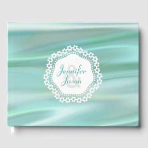D'or Mint Green Satin Look Mariage Livre d'invité