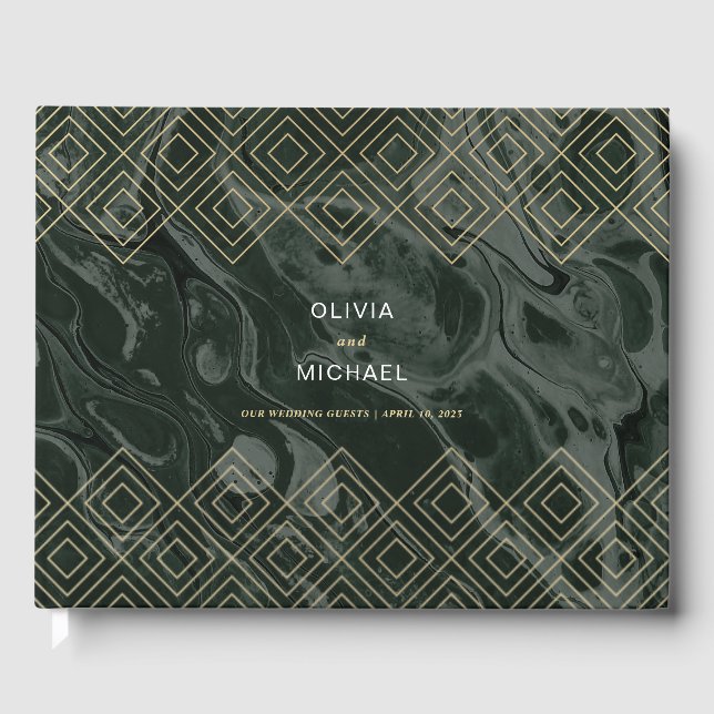 D'or Moody Hues Emerald Green Marble Livre d'invité per (Recto)