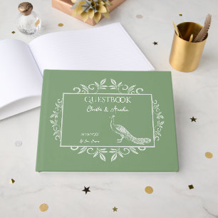 D'or Moss Green Peacock fleurir Mariage livre d'hôtes