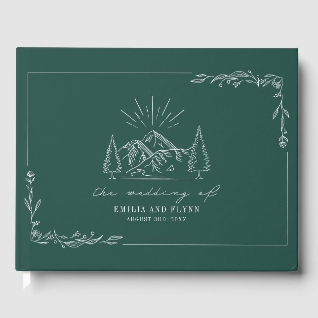 D'or Mountain Forest Emerald Rustic Mariage livre d'hôt (Recto)