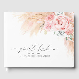 D'or Pampas Grass Blush Rose Mariage Livre d'invité