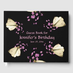 D'or Papillon rose Fleurs Anniversaire Fête Livre d'inv