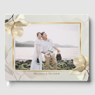 D'or Photo Oriental White Magnolia Mariage Livre d'invi