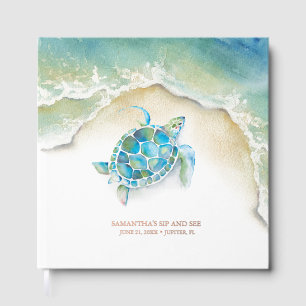 D'or Plage Livre d'invités Aquarelle Tortue de mer