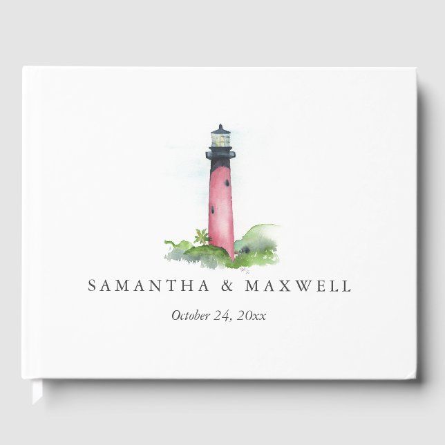 D'or Plage Mariage Livre d'invités Aquarelle phare (Recto)