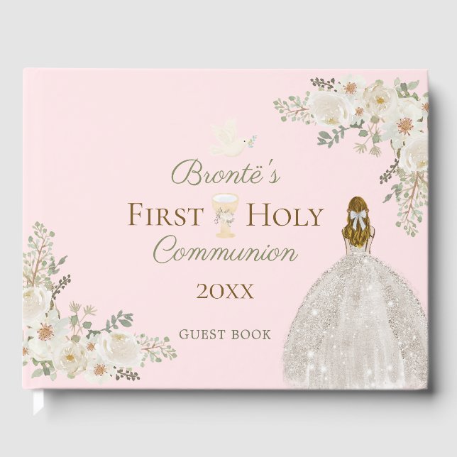 D'or Première Sainte Communion Blush rose Invité Livre  (Recto)