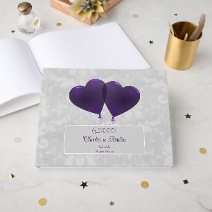 D'or Purple Heart Balloons Mariage Livre d'invité