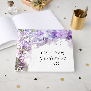 D'or Purple Lilac Fleurs Aquarelle Mariage Livre d'invi