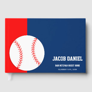 D'or Red Blue Baseball Bar Mitzvah Livre d'hôtes