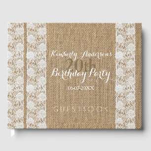 D'or Romantic Lace burlap 20e Anniversaire Livre d'invi