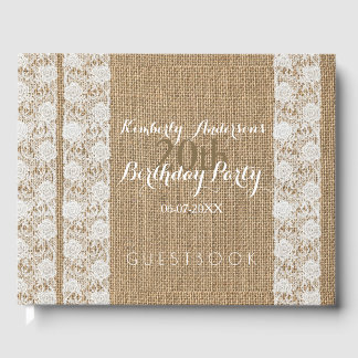 D'or Romantic Lace burlap 20e Anniversaire Livre d'invi