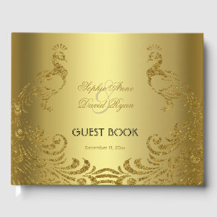 D'or Royal Gold Abstrait Peacock Mariage livre d'hôtes
