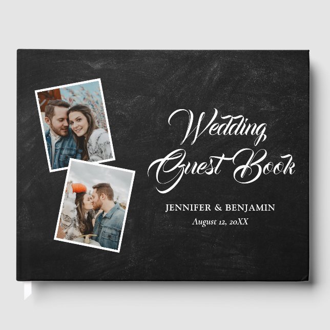 D'or Rustic Black Chalkboard Mariage Photo Livre d'invi (Recto)