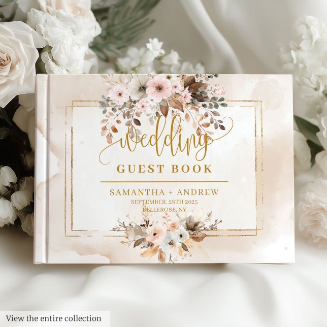 D'or Rustic Blush Pink Gold Automne Mariage livre d'hôt (Rustic Blush Pink Gold Autumn Wedding Guest Book)