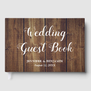 D'or Rustic Country Grange Wood Mariage Livre d'invité