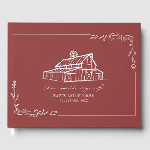 D'or Rustic Grange Muted Red Farm Mariage livre d'invit