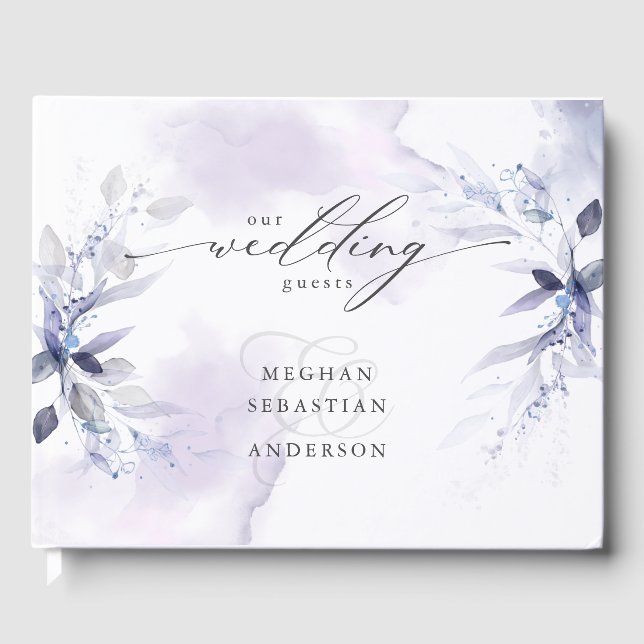 D'or Rustic Plum Violet Foliage Mariage livre d'hôte (Recto)